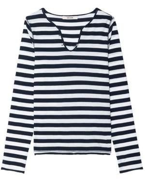 Zadig & Voltaire Henley Striped Long-Sleeve T-Shirt - Blue