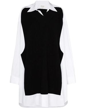 Maison Margiela Spliced Knit-Detail Shirtdress - White