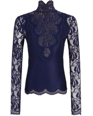 Rabanne Top De Encaje De Manga Larga - Azul