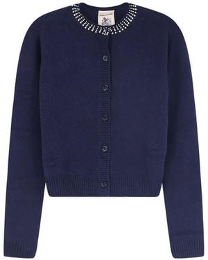 Semicouture Hennie Crystal-Embellished Button-Front Cardigan - Blue