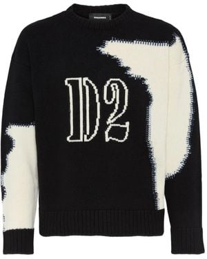 DSquared² Crew Neck Sweater With Bold Intarsia Pattern - Black