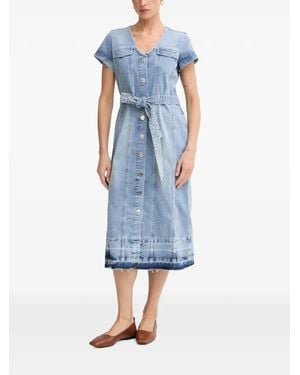 MARC AUREL Belted Button-Front Denim Midi Dress - Blue