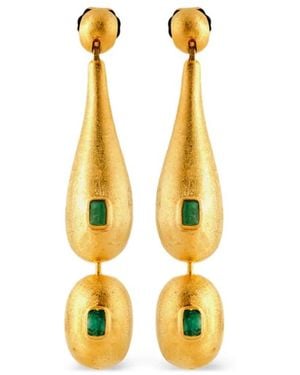 FENOMENA Long-Plated Emerald Earrings - Metallic