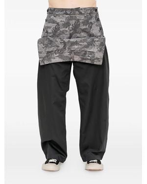 Juun.J Camouflage-Print Layered-Panel Pants - Gray