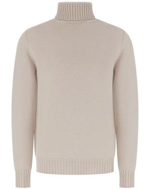 Alpha Studio Roll-Neck Ribbed-Trim Sweater - White