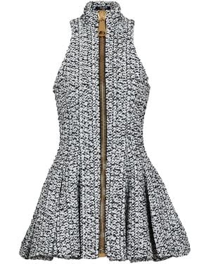 Balmain Zip-Front Flared Mini Dress - Grey