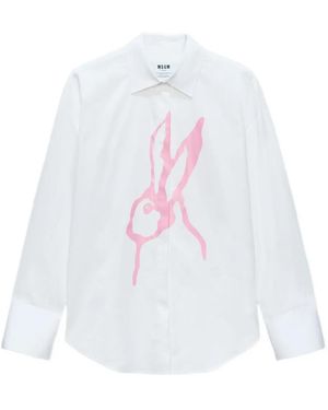 MSGM Hemd mit Hasen-Print - Weiß