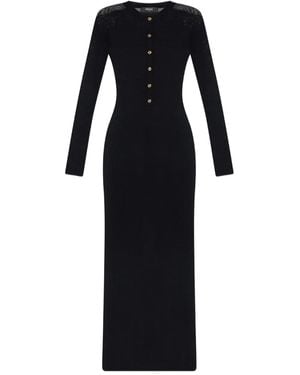 Versace Lace-insert button-front midi dress - Negro