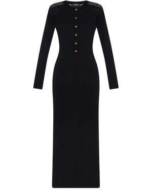 Versace Lace-Insert Button-Front Maxi Dress - Black