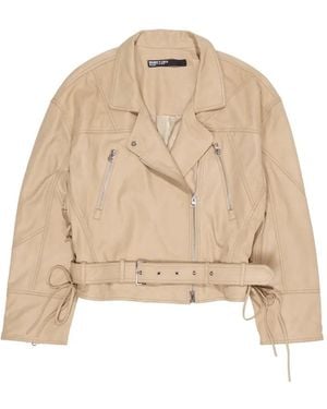 Bimba Y Lola Zip-Fastening Belted Leather Jacket - Natural