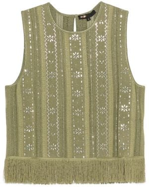 Maje Fringed Floral Top - Green