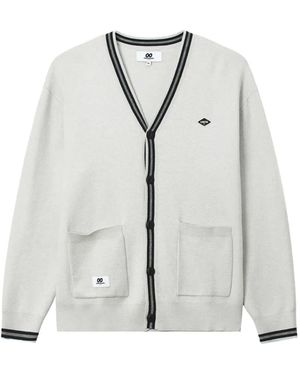 Chocoolate Striped-Trim Patch-Pocket Cardigan - White
