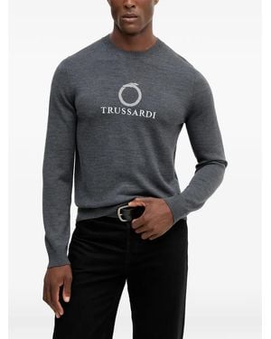 Trussardi Logo Print Crewneck Jumper - Grey