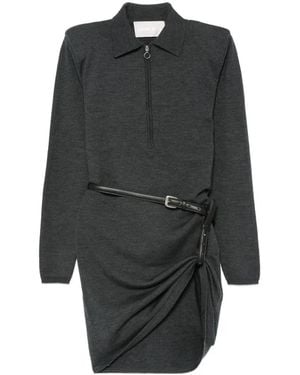 Circus Hotel Belted Half-Zip Dress - Gray