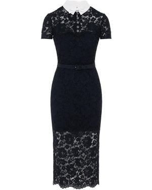 Self-Portrait Belted Lace-Panelled Dress - Blue