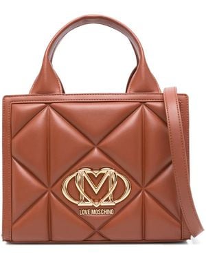 Love Moschino Quilted Logo-Plaque Tote Bag - Brown