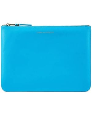 Comme des Garçons Logo-Print Leather Pouch - Blue