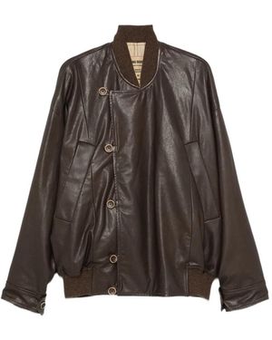 Uma Wang Asymmetric Leather Jacket - Brown