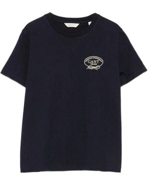 GANT Logo-Embroidered Short-Sleeve T-Shirt - Blue