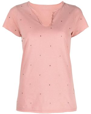 Zadig & Voltaire Rhinestone-Embellished Henley-Neck T-Shirt - Pink