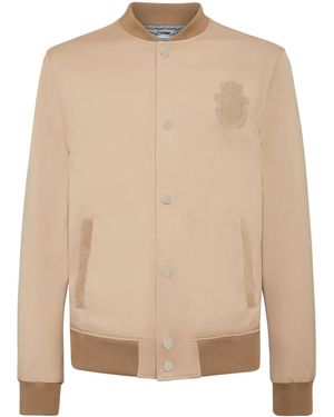 Billionaire Logo-Patch Button-Up Bomber Jacket - Natural