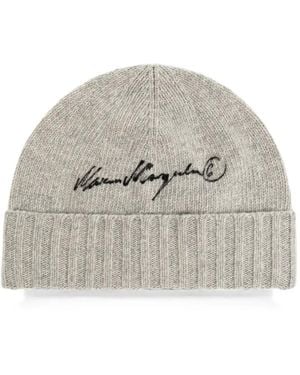 MM6 by Maison Margiela Embroidered Ribbed-Knit Beanie Hat - Grey