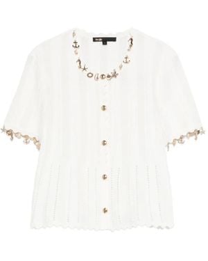 Maje Cárdigan De Manga Corta Con Apliques - Blanco