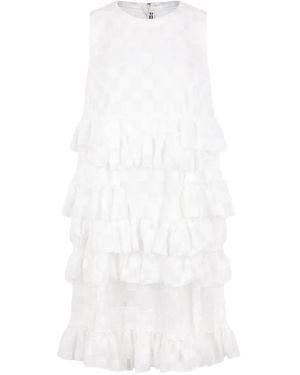 Comme des Garçons Check-Pattern Ruffled Mini Dress - White