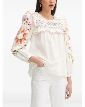 Never Fully Dressed Bestickte Bluse mit Rüschen - Weiß