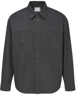 WOOYOUNGMI Logo-Print Chest-Pockets Shirt - Grey