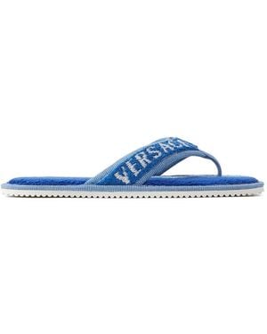Versace Logo-Embroidered Terry-Cloth Sandals - Blue