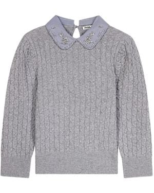 Maje Cable-Knit Detachable-Collar Sweater - Gray
