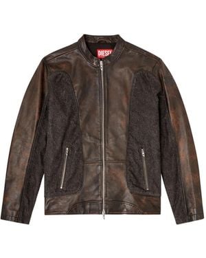 DIESEL L-Krill-Dnm Paneled Leather Jacket - Brown