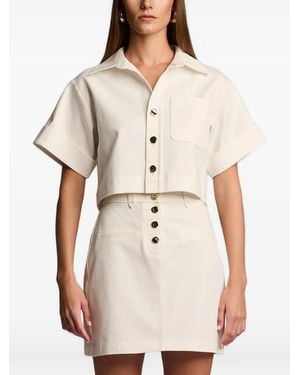Hevron Ellison Cropped Short-Sleeve Shirt - White