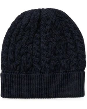 Peserico Cable-Knit Turn-Up Beanie Hat - Blue