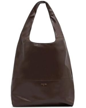 Patrizia Pepe Minimal Logo-Print Leather Tote Bag - Brown