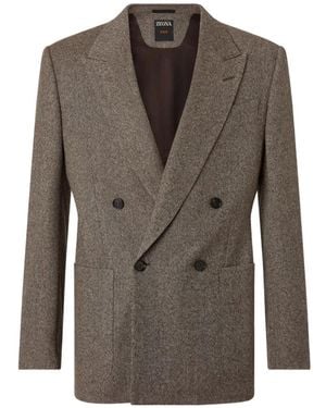 ZEGNA Light And Dark Wool And Cashmere Jacket - Brown