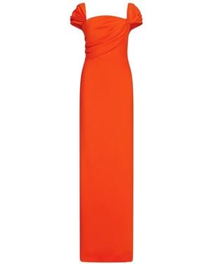 Oscar de la Renta Draped-Detailed Cady Gown - Red