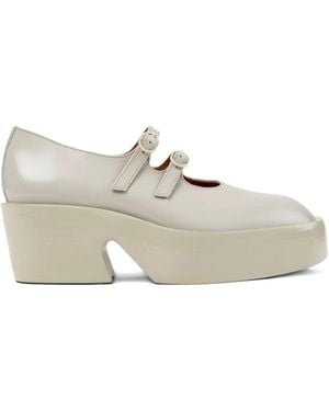 Camper Billie Buckle-Strap Platform Pumps - White
