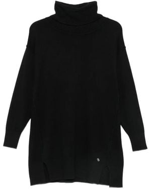 Please Roll-Neck Side-Slit Jumper - Black