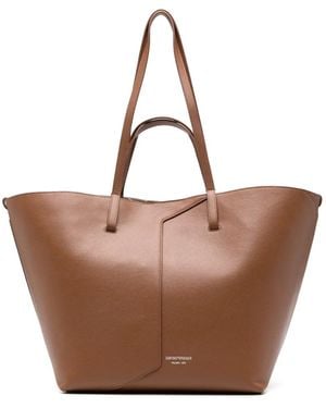 Emporio Armani 1981 Mini-Grained Finish Leather Shopper With Double Handles - Brown