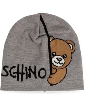 Moschino Teddy Bear Logo-Intarsia Beanie Hat - Grey