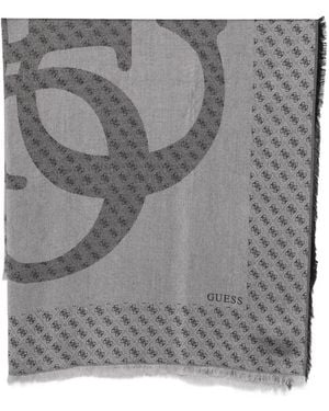Guess Logo-Print Frayed Scarf - Gray