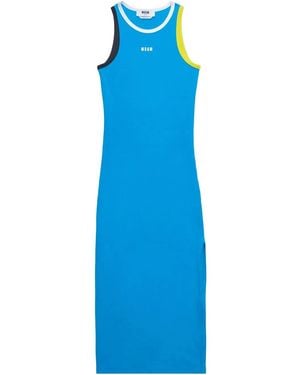 MSGM Abito Lungo Con Stampa - Blu