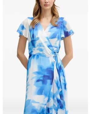 Joseph Ribkoff Ruffle-Detail Printed Midi Dress - Blue