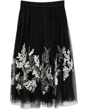 Biyan Floral-Embroidered Skirt - Black