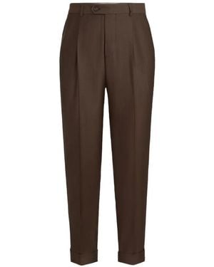 Brunello Cucinelli Virgin Wool And Cashmere Trousers With Pleat - Brown
