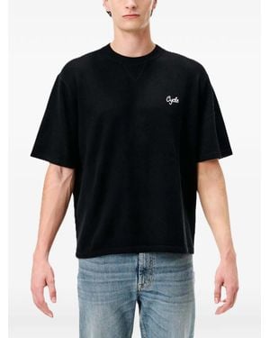 CYCLE Gino Logo-Embroidered V-Insert T-Shirt - Black