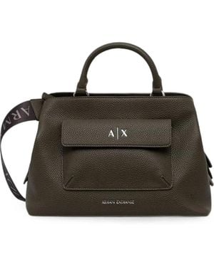 ARMANI EXCHANGE Logo-Plaque Pebbled-Effect Tote Bag - Black