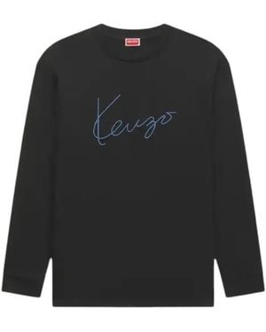 KENZO Logo-Embroidered Long-Sleeve T-Shirt - Black
